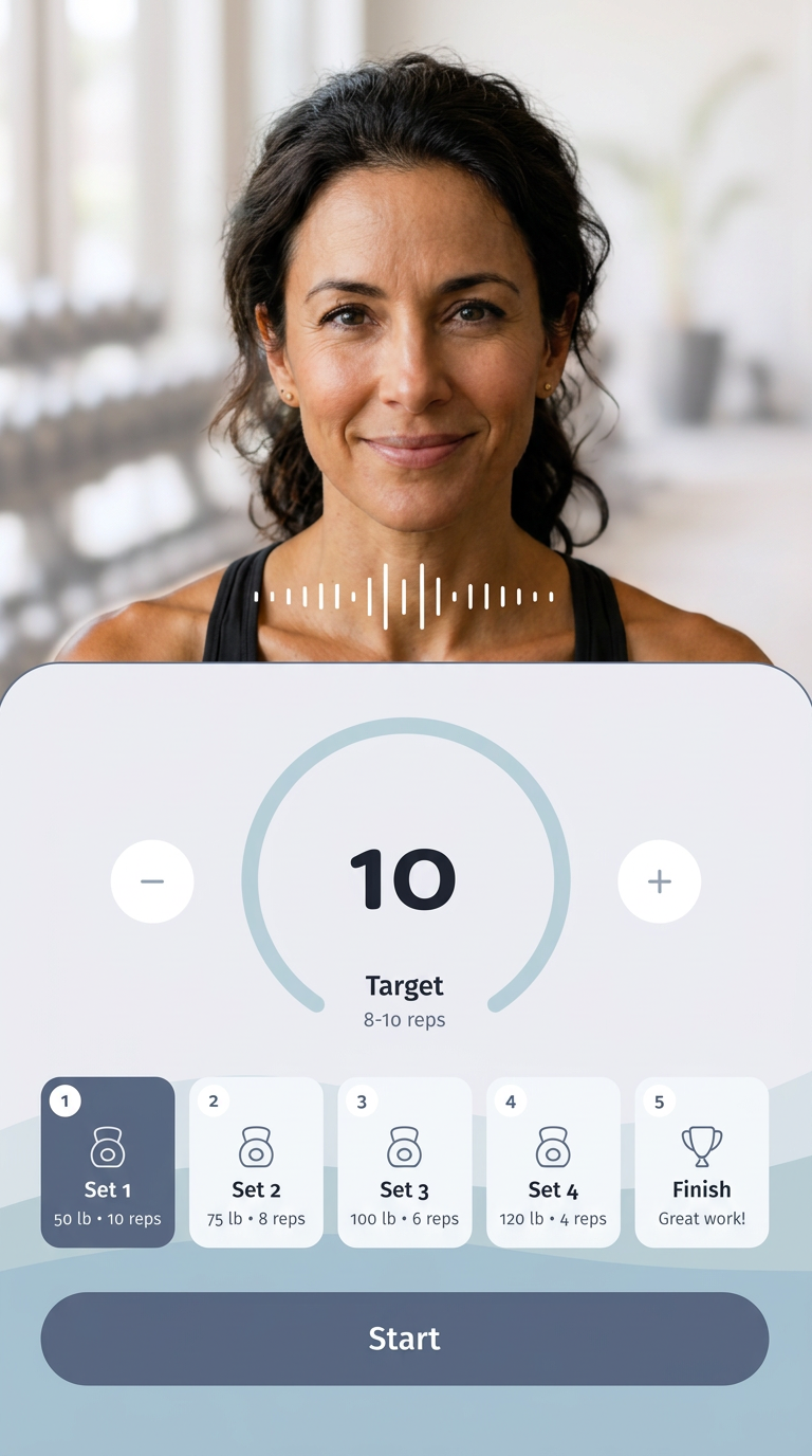The set target screen showing 10 reps with the four sets below and the Start button